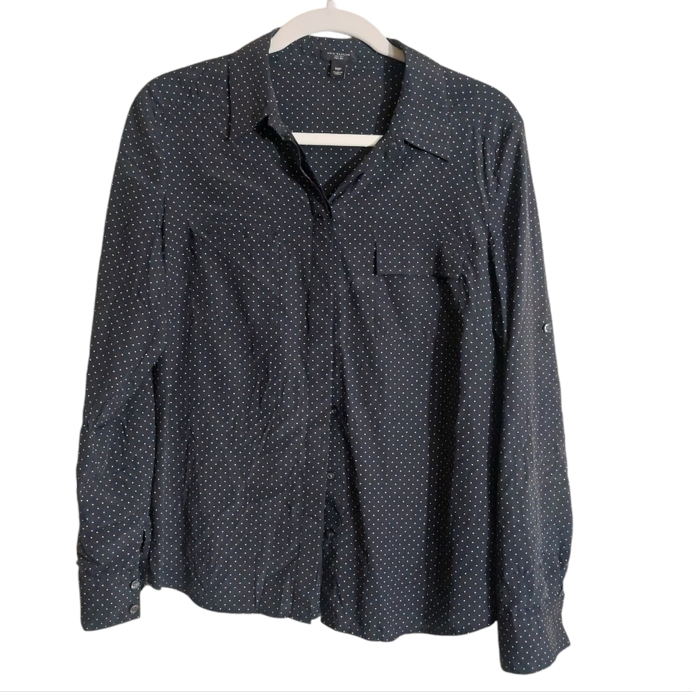 Ann Taylor Black Polka Dot Silk Blouse- size 10P